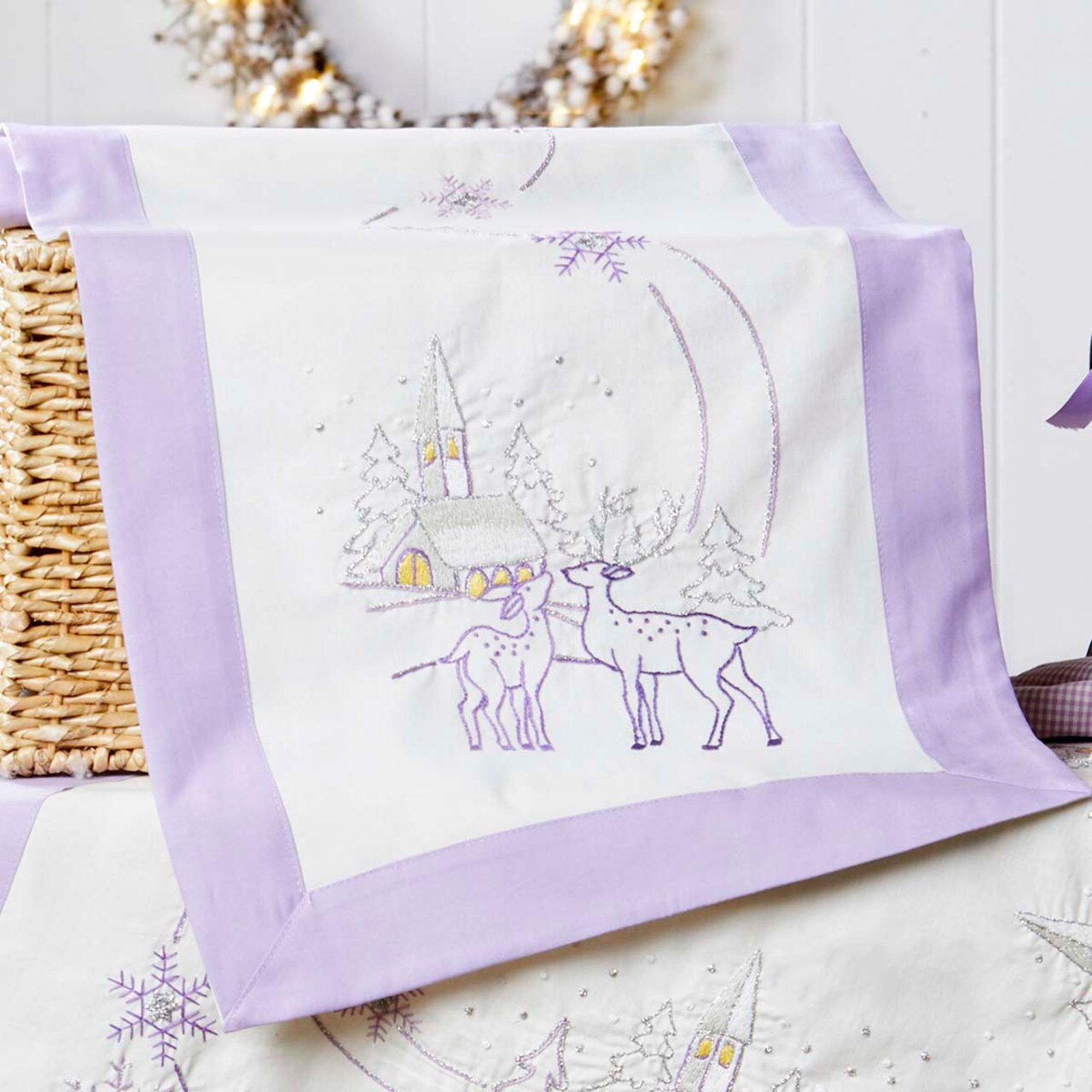 Herrschners Wintervillage Purple Table Runner Stamped Embroidery Kit